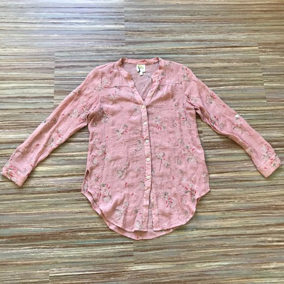 Fig and Flower Pink Embroidered Button Up Shirt Blouse Anthropologie Top - Picture 3 of 9